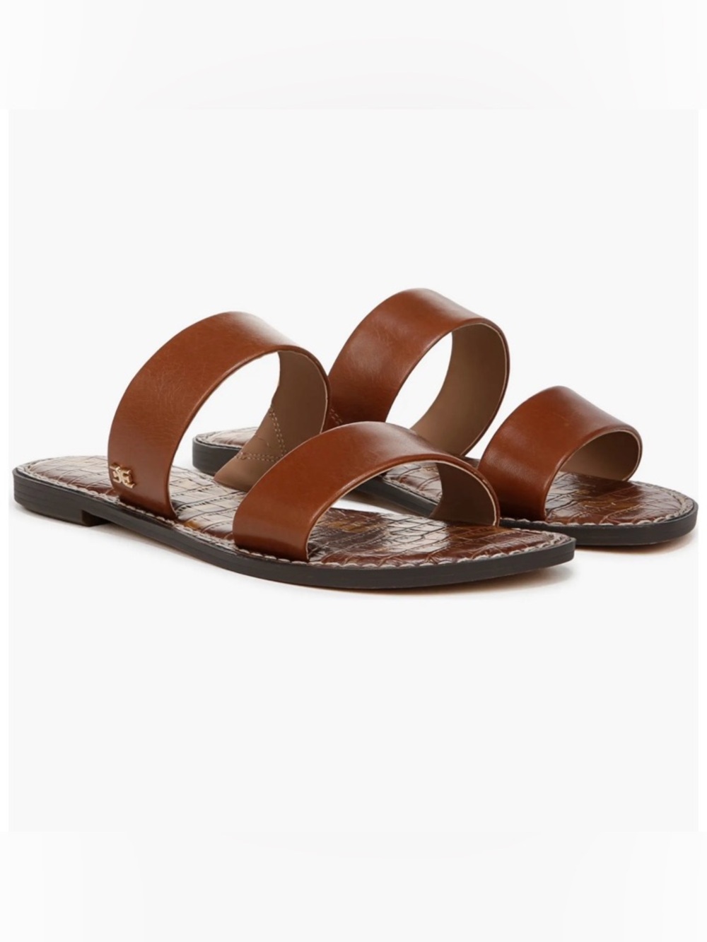 Sam Edelman Brown Leather Double-Strap Slide Sandals